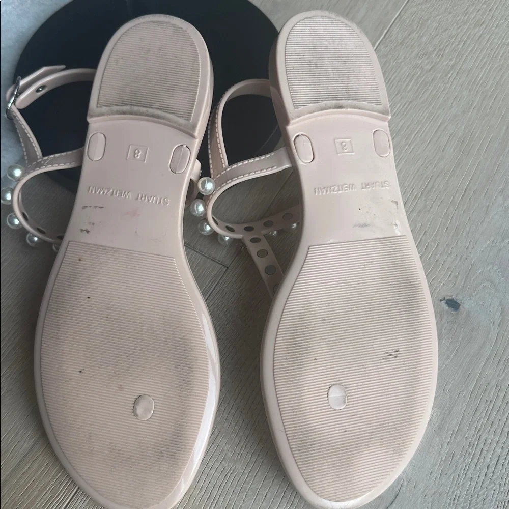 Stuart Weitzman Blush Pink Pearl T-Strap Sandals - Picture 3 of 3